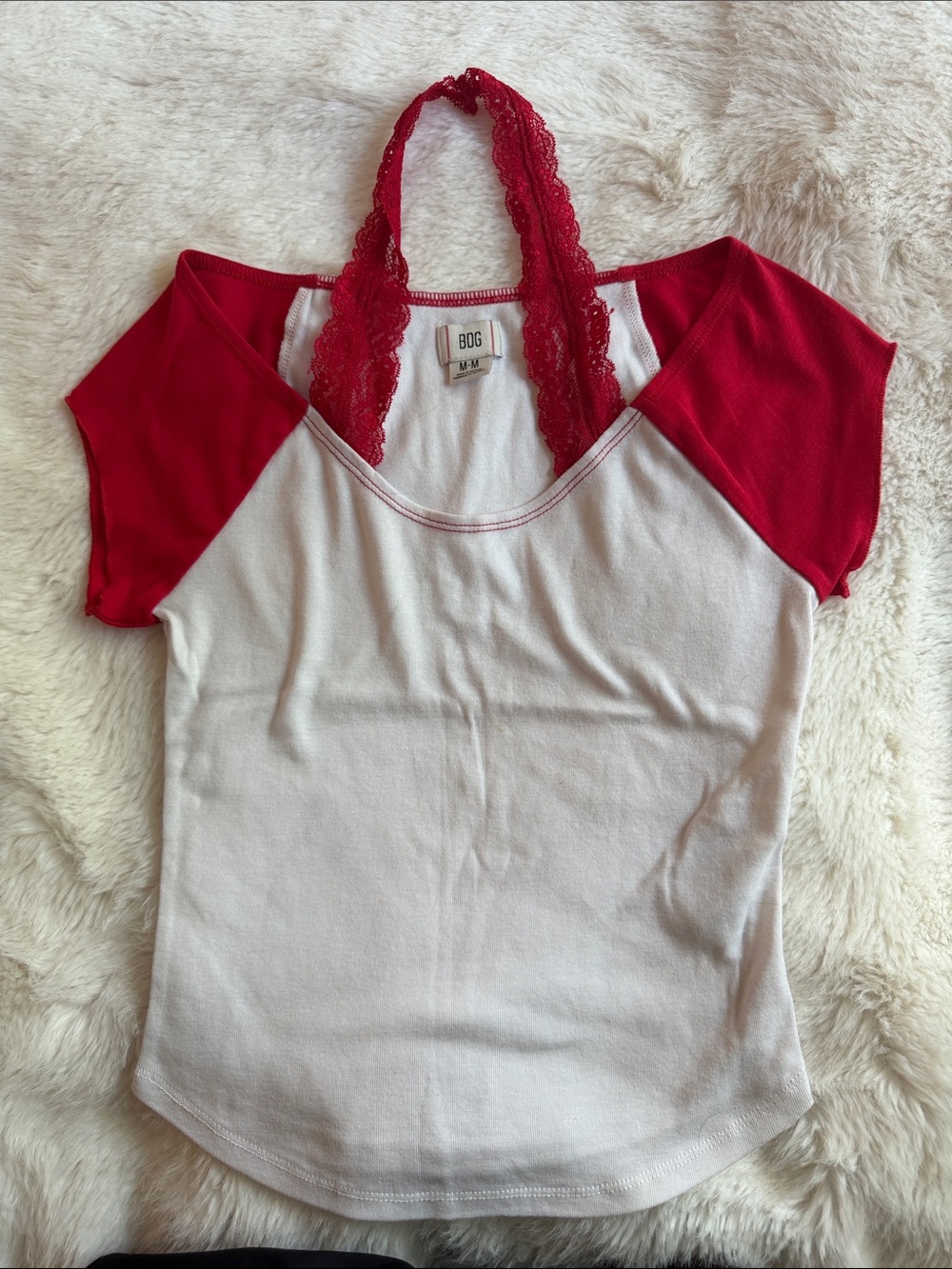 BDG White Tank Top with Red Lace Halter
